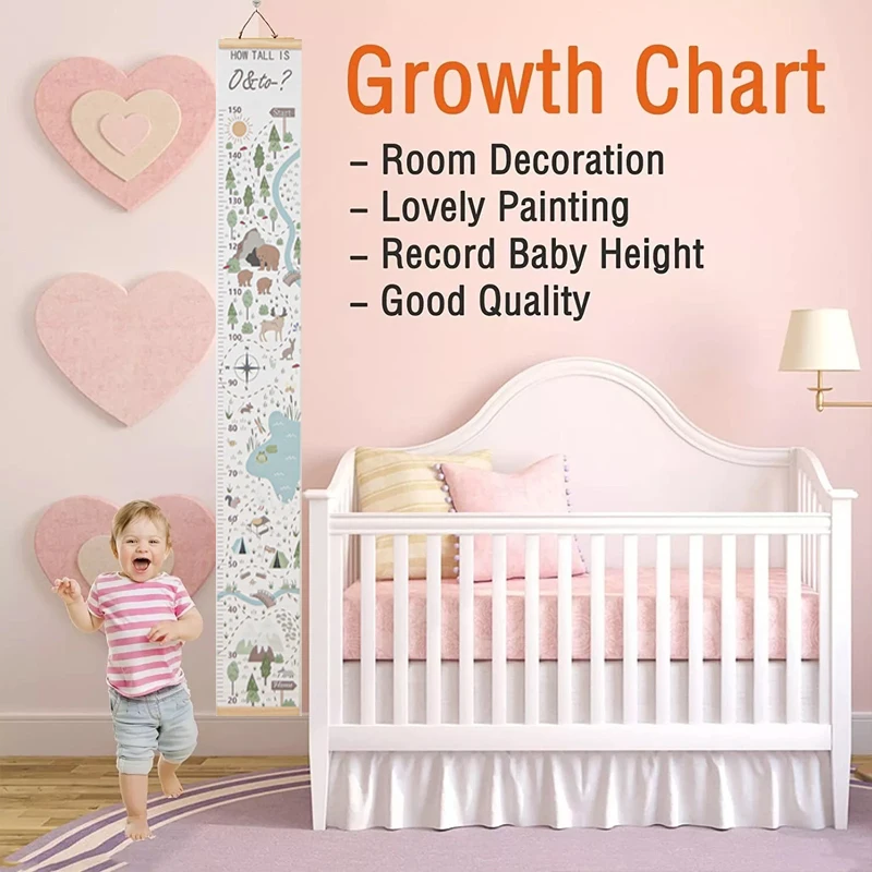 Children Height Measuring Rulers Removable Roll Up Height Measure Chart with Frame Decorative Wall Hanging Baby Growth Chart