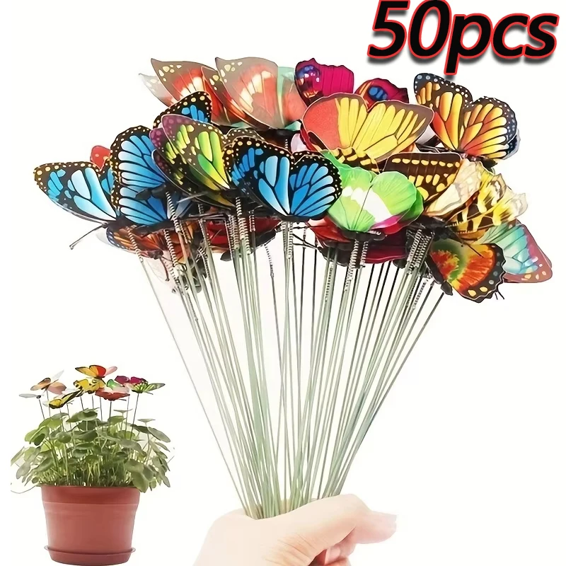 Butterfly Decoration Stakes 10/20/50pcs 3D Artificial Butterfly Yard Planter Flower Pot Home Party Garden Patio Decoration