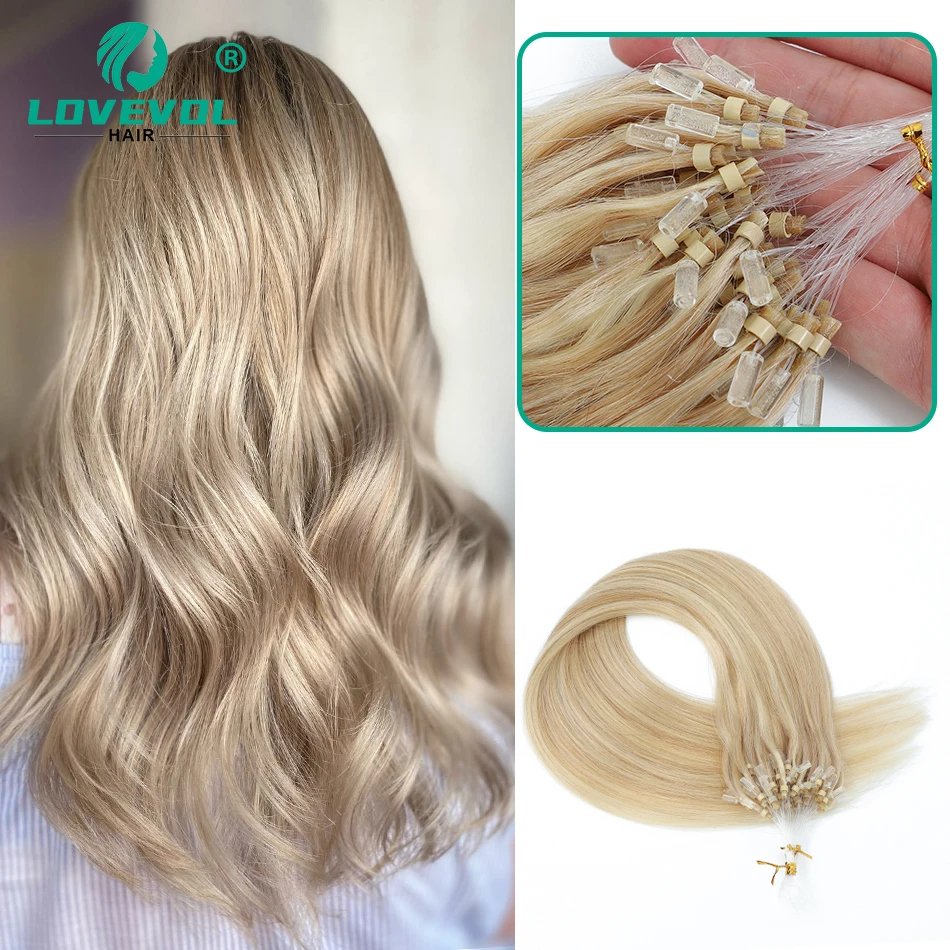 1.0 Grammi Micro Loop Estensione Dei Capelli Umani Estensione Dei Capelli Lisci Micro Perline S Capelli Lisci Remy Mirco Anelli 100% Capelli Umani