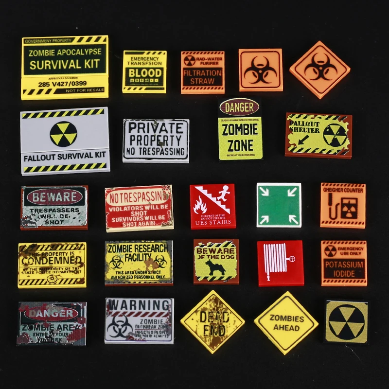 Zombie Crisis Accessories Building Blocks Radiation Warning Sign Material