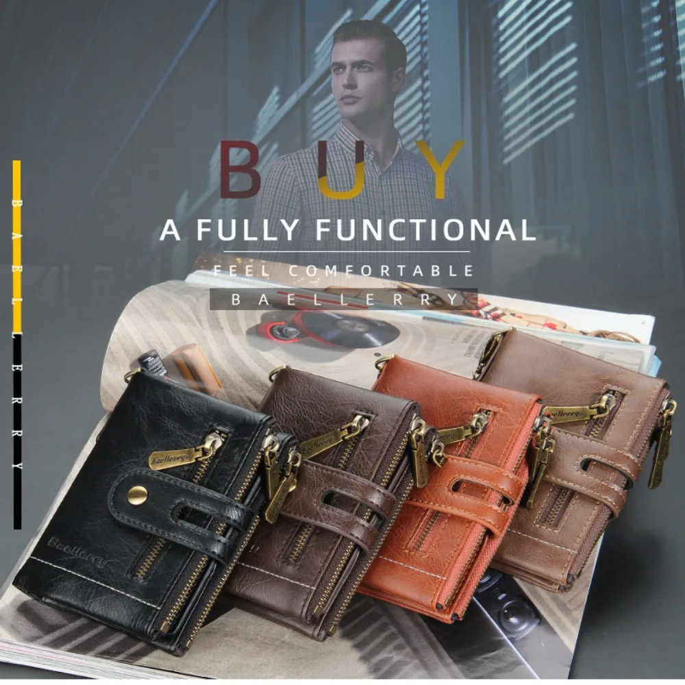 

Multiple Card Positions Men Wallet Casual Double Zipper Wear Resistant Coin Purse Genuine Leather Small Card Holder