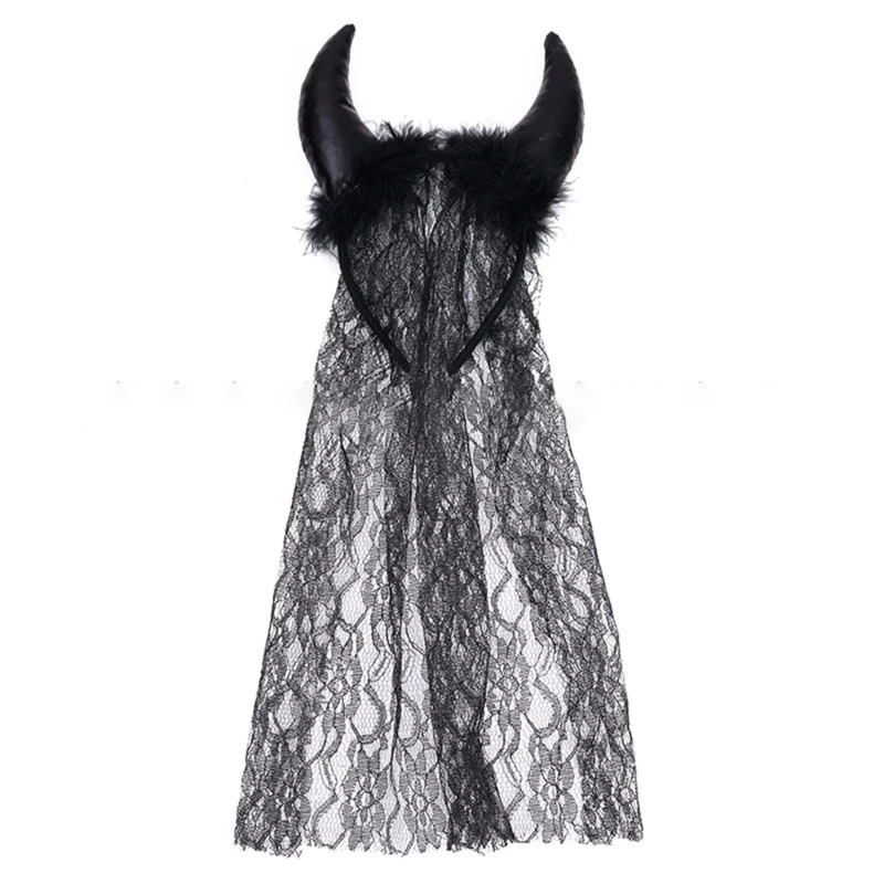 

Scary Lace Horn Headband with Veil Cosplay Accessories Horn Headdress