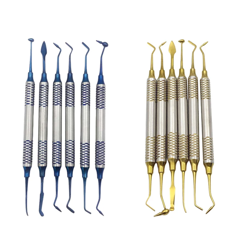 

6Pcs Dental Composite Resin Filling Spatula Titanium Plated Head Resin Filler Set Thick Handle Restoration Set Dental Instrument