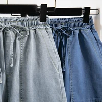 Plus Size Denim Shorts For Women Summer 2024 New Half Length Wide Leg Blue Drawstring Jeans High Elastic Wasit Shorts Hot Sale - Image 5