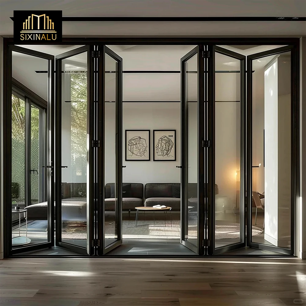 Sixinalu Accordion Front Doors Folding Exterior Interior Aluminum Sliding Double Glass Garden Door Home Decor Panel