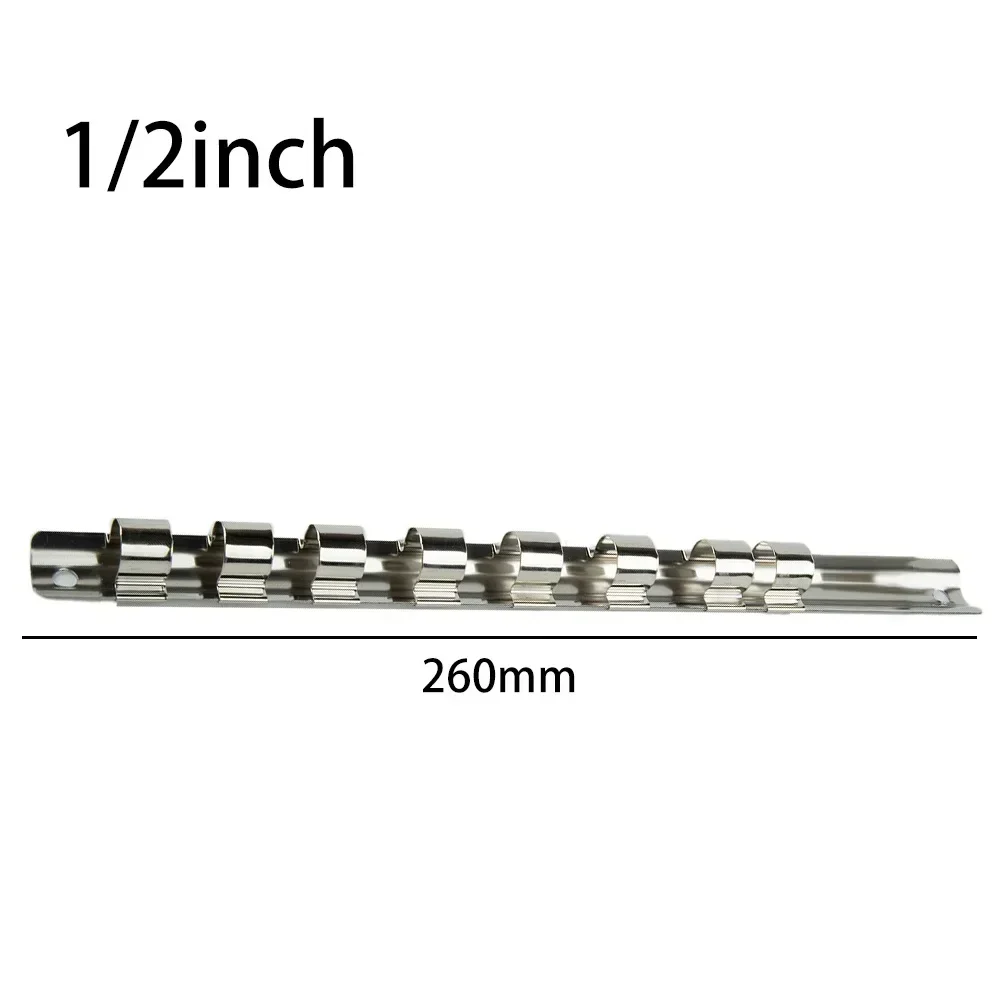 Socket Storage Rack Holder 1/4‘’ 3/8‘’ 1/2‘’ With 8 Clips On Rail Tool Organizer Storage Power Tool Accessories 2