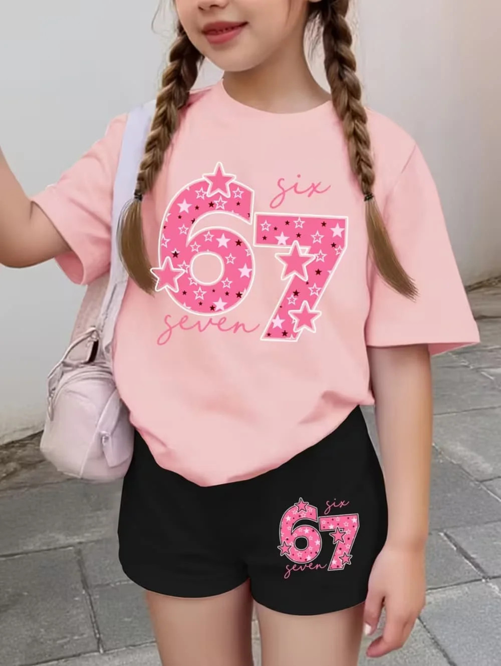 Lustiges Six Seven Italian Brainrot 67 Leopardenmuster Kinder Kurzarm-Anzug Kinderkleidung T-Shirt + Shorts 2-teiliges Set Mädchenkleidung – Detail 8