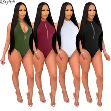 

RStylish Zipper Bodysuit Sexy Women Clothing Solid Bodycon Body Basic Top Sleeveless Summer One Piece Romper