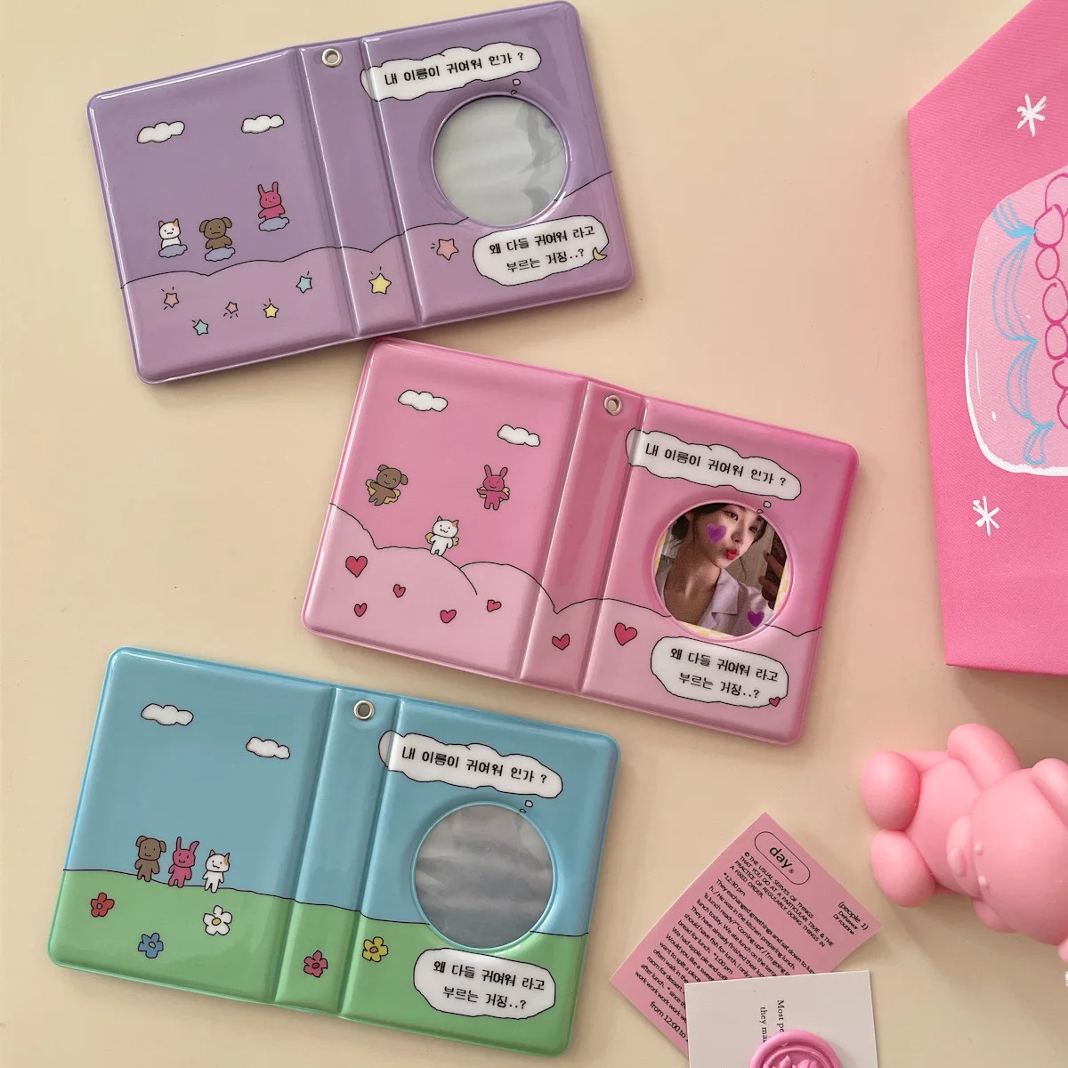 SKYSONIC Kawaii 3" Photo Alblum 20pcs Sleeves PP PVC Storage Card Bag Holder Bear Cat Korean Postcards Collect Book Organizer 3