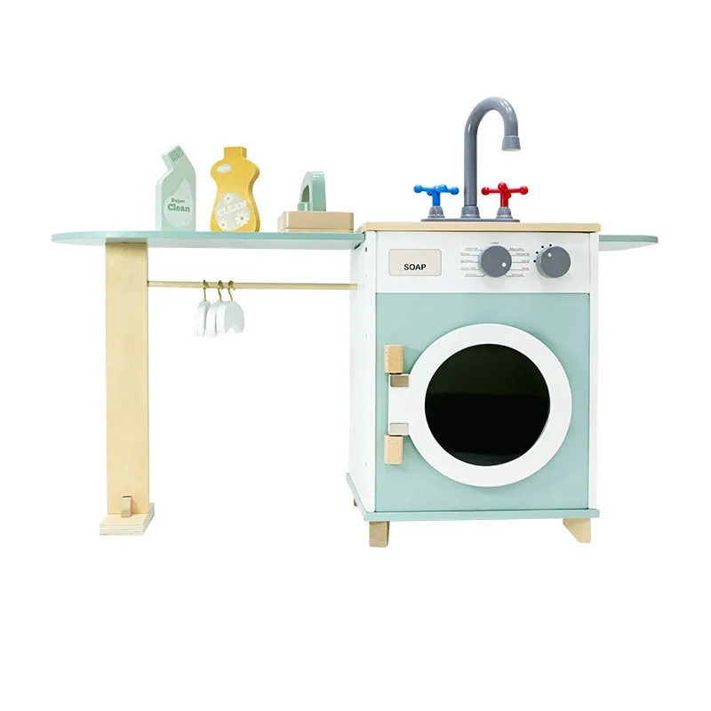 Doki Toy Cartoon Drum Washing Machine Water Absorption Quick Drying Dust Cover Household Wooden House Children's Toy New 2024 6