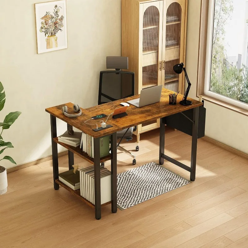 Small L Shaped Desk with Power Outlet Shelves, 40 Inch Reversible Corner Desk for Small Space Home 3