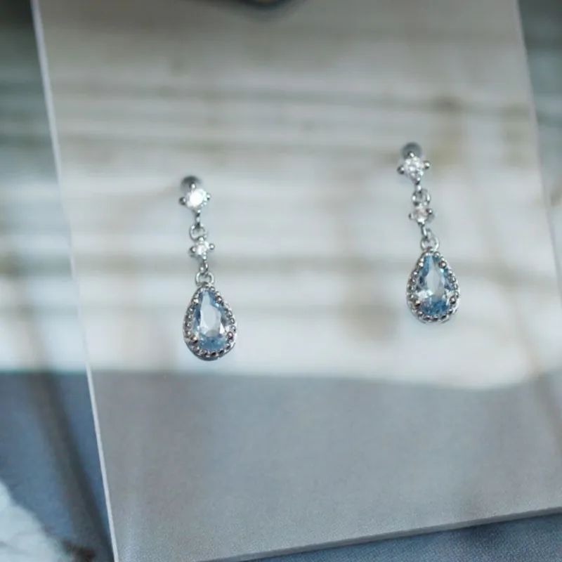 Light Luxury Blue Water Drop Zircon Hoop Earring for Women Exquisite Y2K Party Jewelry Accessories