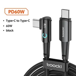 Toocki 100W USB-C to USB-C Fast Charging Cable with 90-Degree Design - C to C 1m Black (60W)