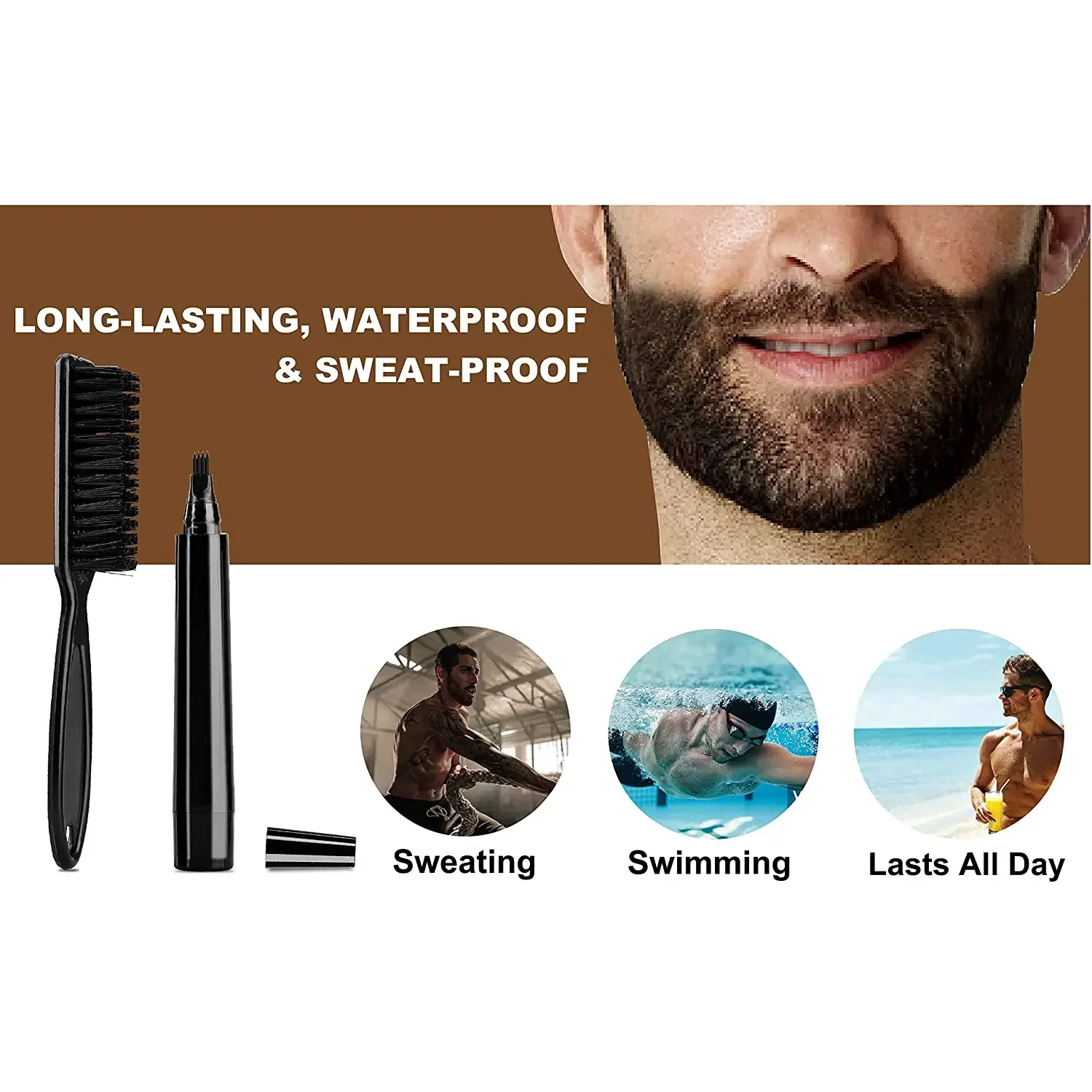 Beard Coloring Pen Waterproof Beard Pen Men Whisker Pencil Filler Pencil Brush Moustache Coloring Coverage Enhancer Mustache Repair Shape Filling