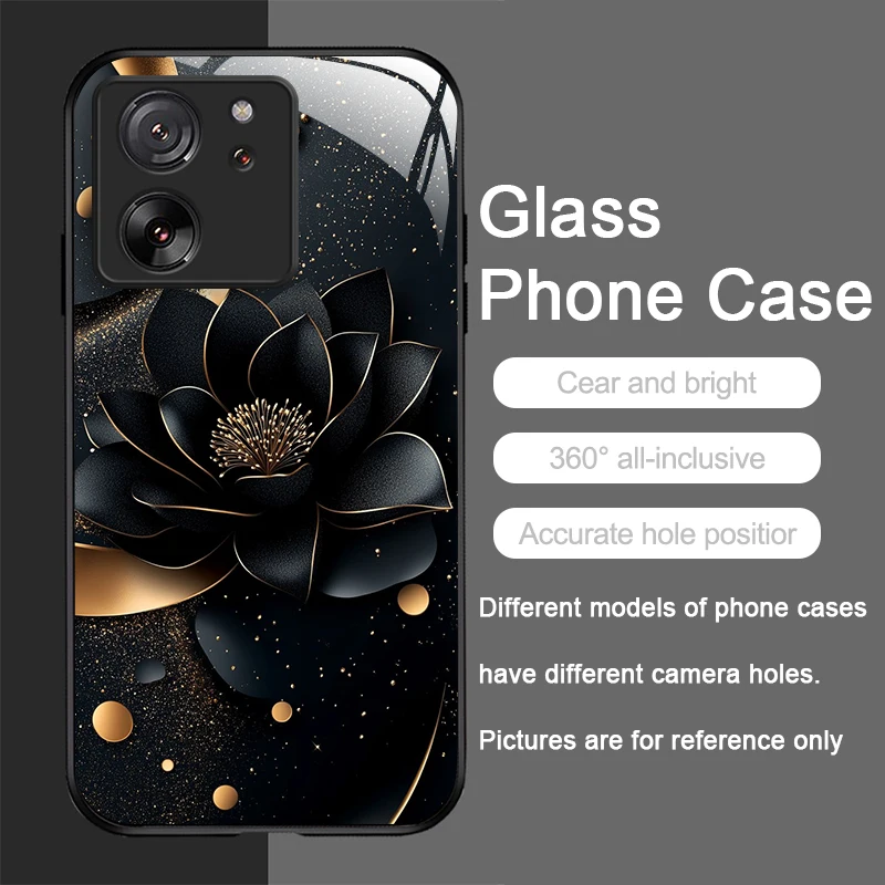 Artistic Lotus Flower Pattern Tempered Glass Phone Case