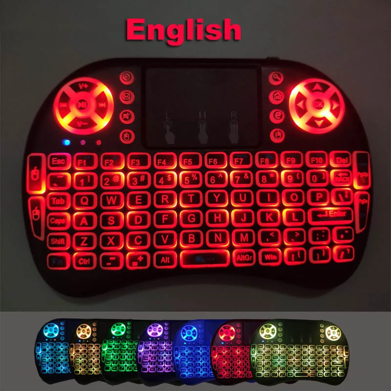 Wireless 7-Color Backlit Mini Keyboard with Air Mouse Remote Control