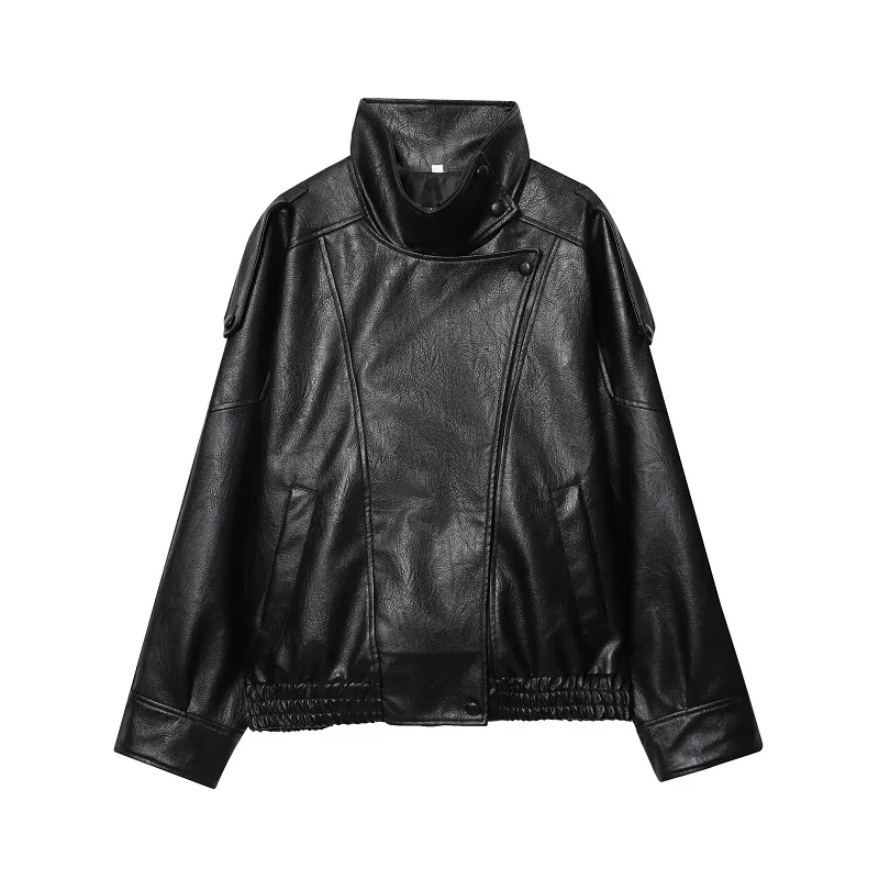 MUJER Faux Leather Women's Jacket Black Oversize Bomber Jackets for Women Outerwears Winter Overcoat Female Fashion Jacket Woman