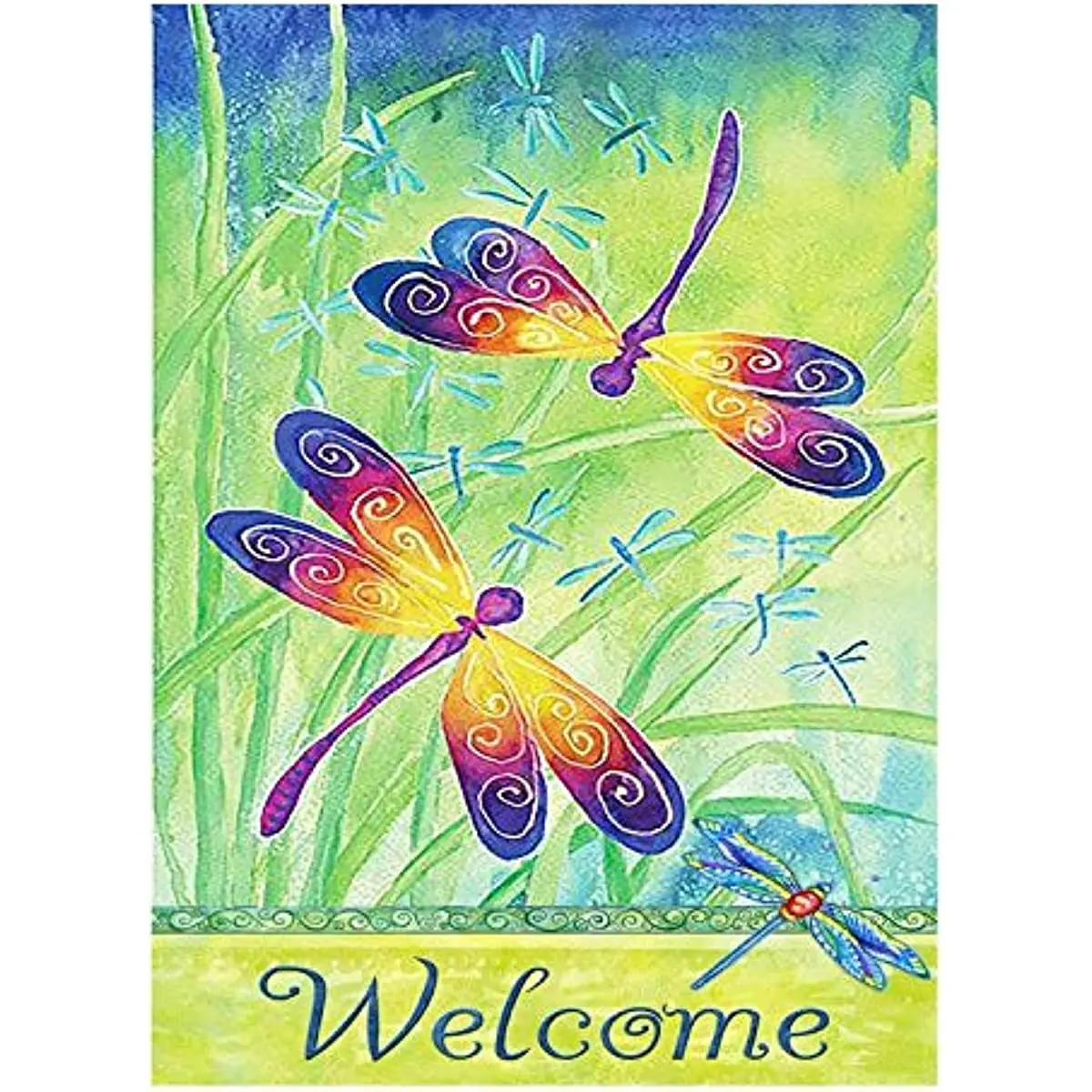 

New Welcome Spring Summer Dragonfly Butterfly Flowers Double Sided Garden Yard Flag Hello Spring Summer Floral Flying Dragonfly