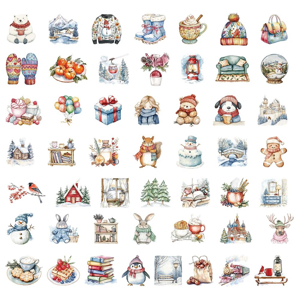 10/30/50pcs 투명 귀여운 겨울 크리스마스 스티커 미적 눈 풍경 데칼 DIY 노트북 전화기 기타 그래피티 스티커 장난감