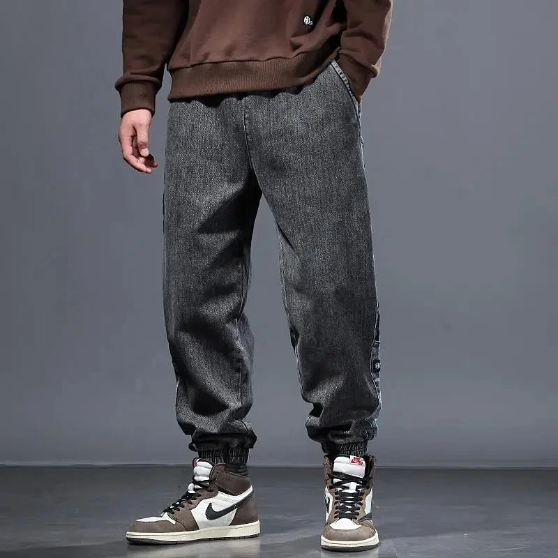 

Джинсы мужские утепленные, брюки-султанки с эластичным поясом, брендовые утепленные штаны-карго, Осень-зима