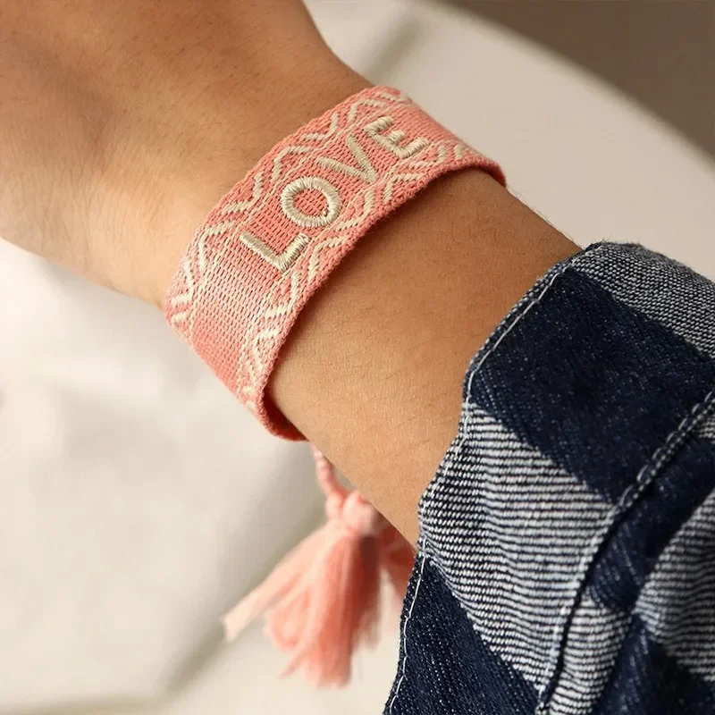 Rope Bracelet Handwoven Bracelet Bohemia Embroidery Letters Woven Tassel For Women