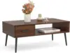 Coffee Table, Mid Century Modern Center Table for Living Room with Storage, Walnut Tea Table with Drawer, Open Storage Shelf 1