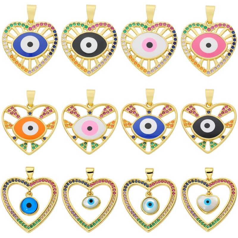 

JUYA 2022 New DIY Cubic Zirconia Lucky Evil Eyes Charm Pendants Dripping Oil Heart Style Necklace Pendants Jewelry Accessories