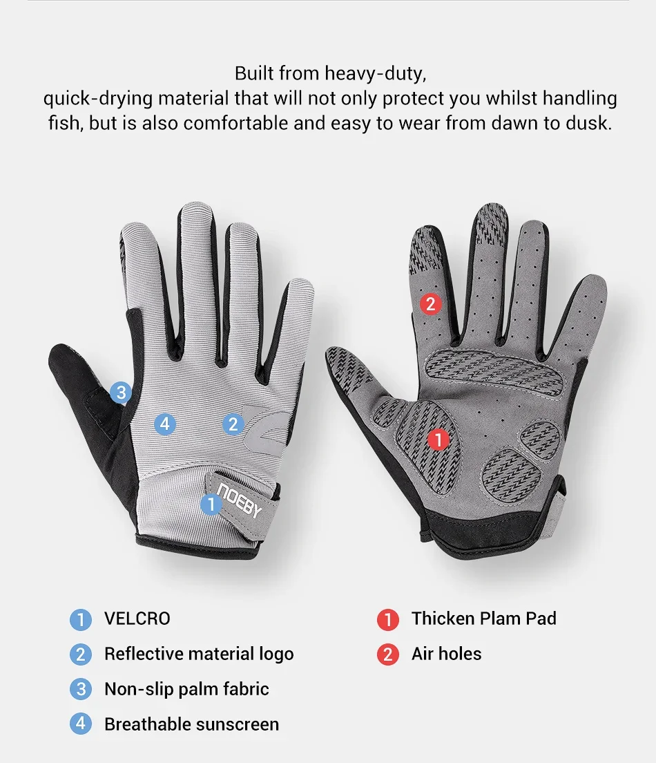Description Picture 3 of itemNoeby Fishing Gloves Non-slip Full Finger Outdoor Sun Protection Anti-UV Cycling Running Gloves Men Women Tackle