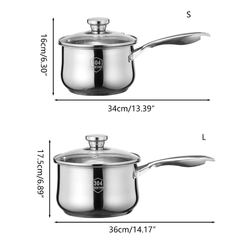 304 Stainless Steel Soup Pot with Lid Handle Spilled Mini Milk Pots Kitchen Tool