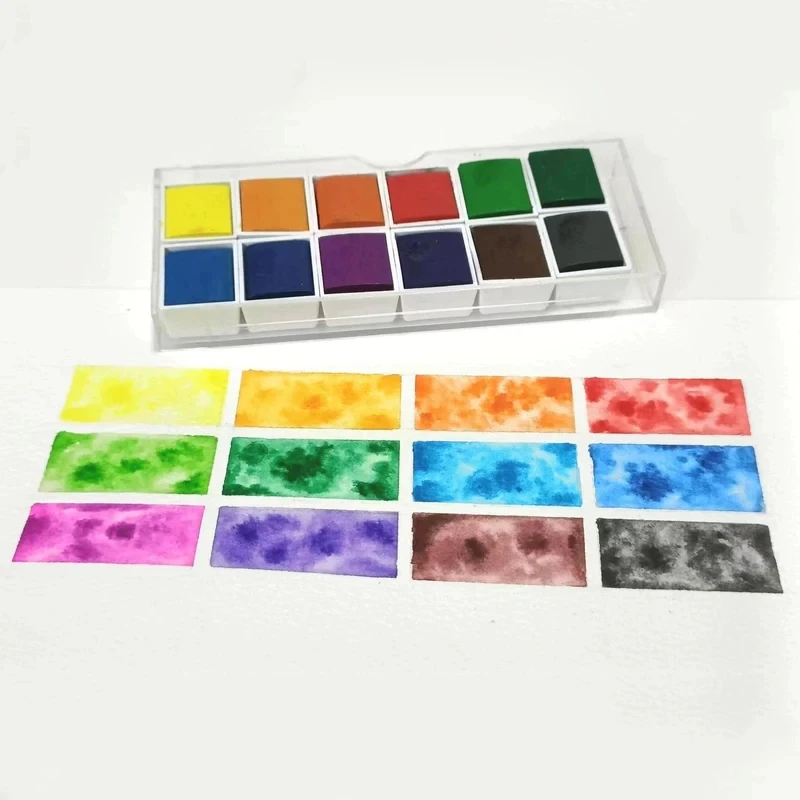 Solid Watercolor Paint Set 12 Colors Pearlescent Color Kids Beginner Art Set DIY Crafts Nail