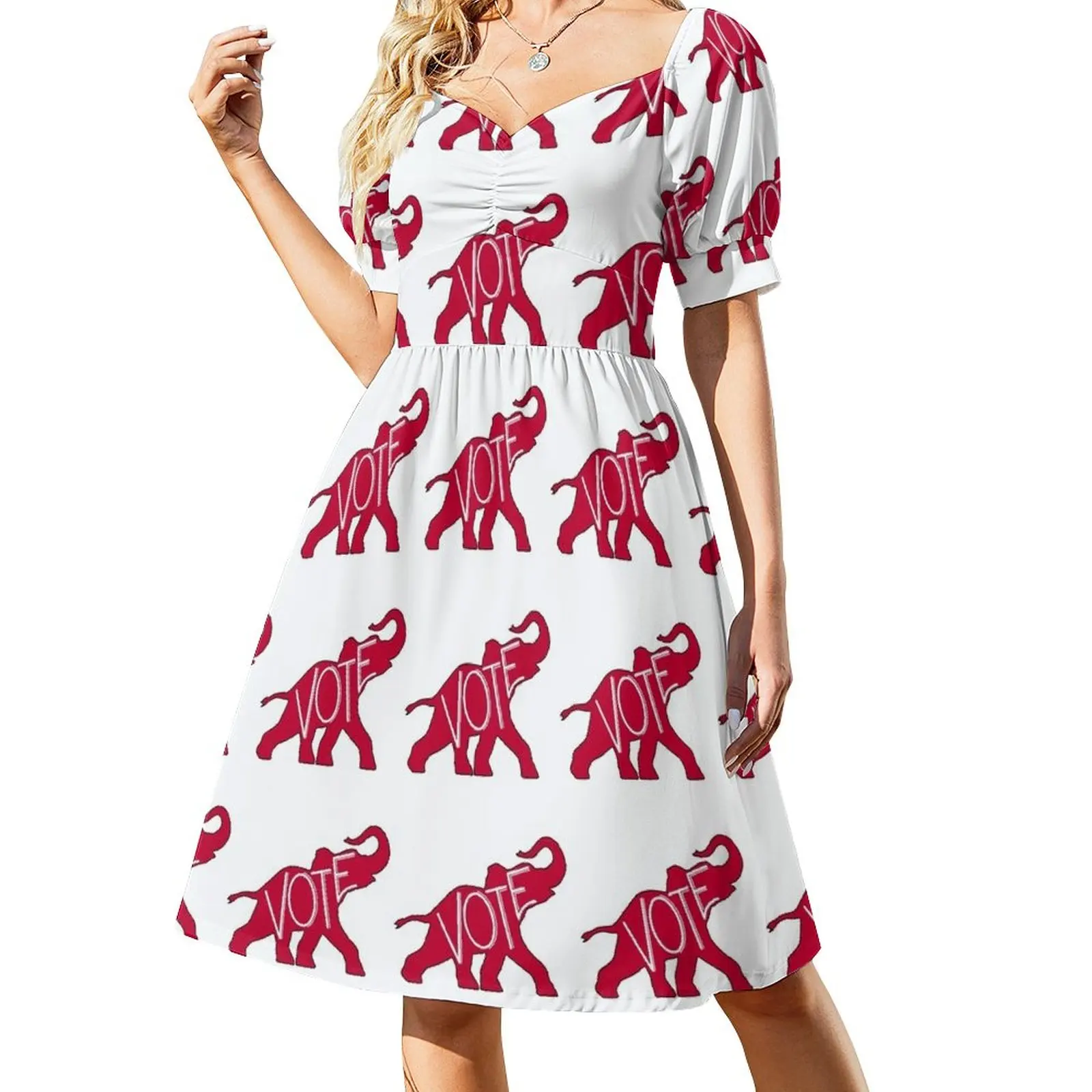 thumbnail image 1 of Vestido de manga larga con estampado de elefante rojo del Partido Republicano para mujer, 1 of 7