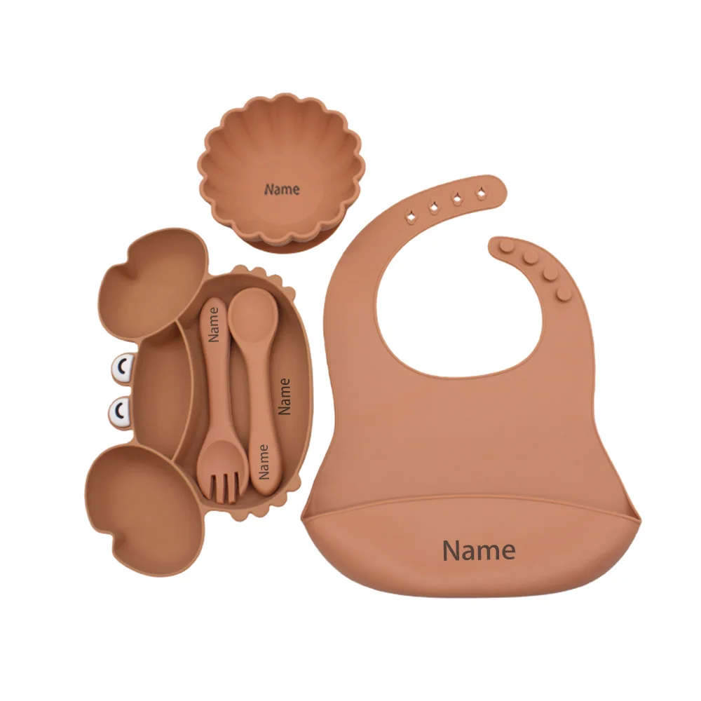 5-Piece Silicone Tableware Set with Free Name Engraving Creative Gifts Customized for Boys and Girls