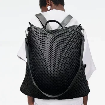 Zaino cucito retrò alla moda con borsa a tracolla casual in rete di grande capacità adatta per i pendolarismo quotidiano