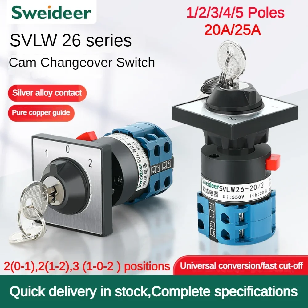 Interruptor Rotativo Elétrico com Chave ou Posições ou Posições Lw2620 Lw26-25 Contato Prateado 20a 25a Polos