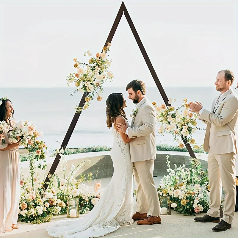 A Set of Wooden Wedding Archs, 8.2ft High Triangular Wedding Archs (With Support Rods), with Natural Wooden Garden Party Country Arch Decoration