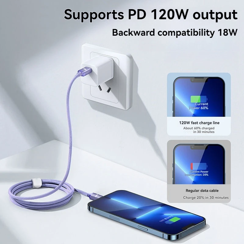 NNBILI 타입 C PD 120W 케이블 아이폰 14 13 12 11 Pro X 8용 고속 USB to L 케이블 아이폰 충전 케이블 타입 C to L 케이블 와이어