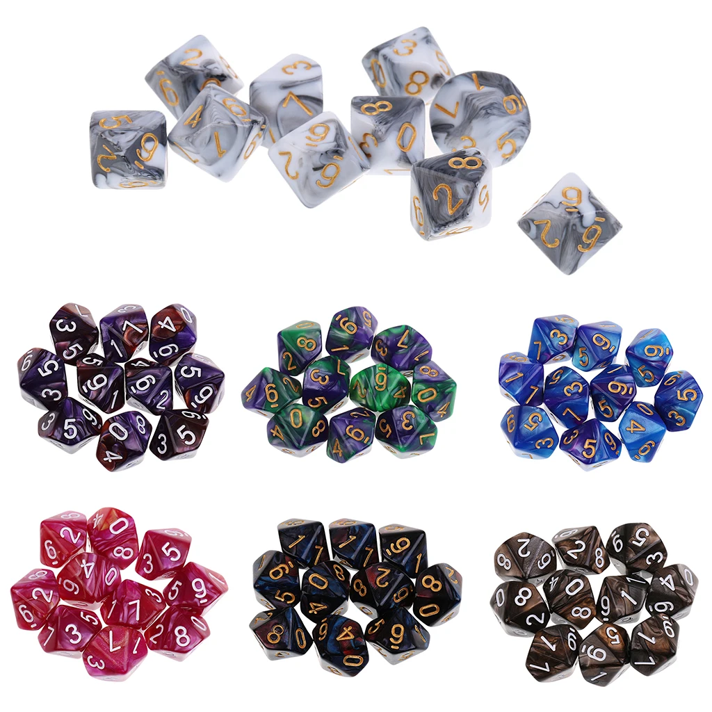 10pcs 10 Sided Dice D10 D8 Polyhedral for Games 16mm RPG Family game dice dice set