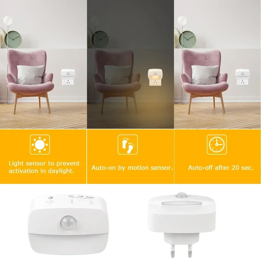 Motion Sensor Light LED Night Lights EU US Plug Lamps PIR Human Induction Lamp Nightlights For Bedroom Decor Hallway Stairs Lamp - 2