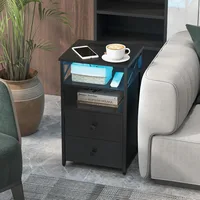 LED Nightstands with Wireless Charging Station, End Tables Set 2 with LED Lights, Bedside Table with Wooden Drawers, Black Night 2