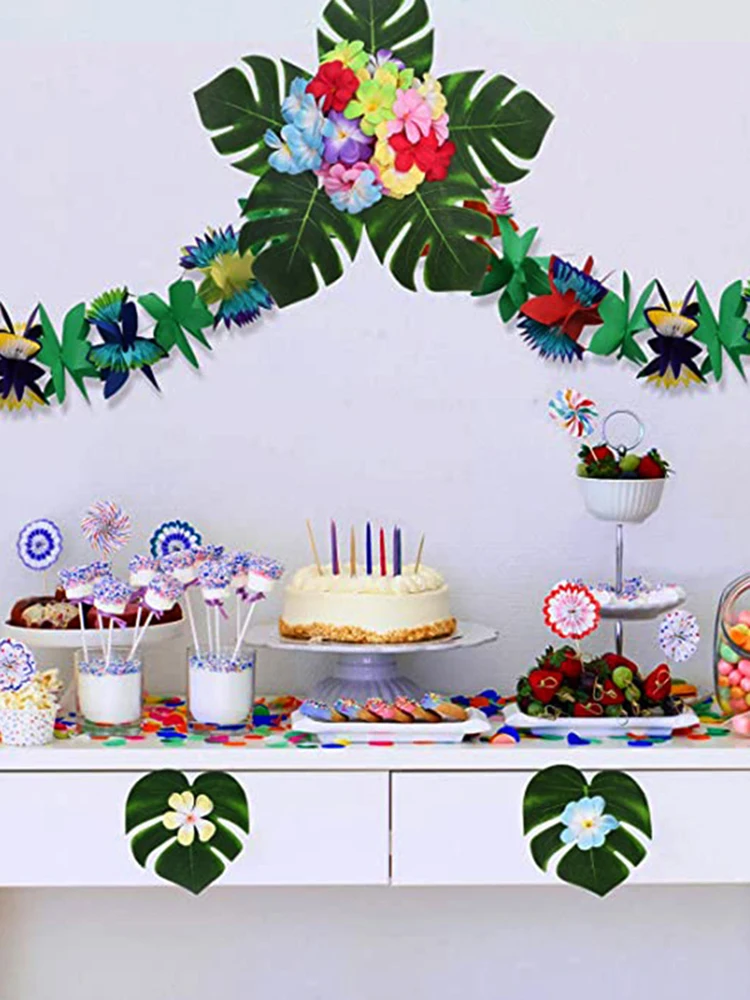 1PC 3m Hawaiian Party Papier Blume Banner Blume Ring Tag Party Banner Sommer Tropical Party Hawaiian Bankett hochzeit Dekoration – Detail 2