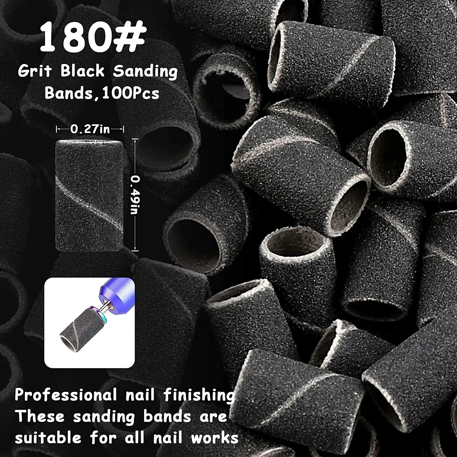 Nail Drill Bits 100 Pcs Sanding Bands for Nail Drill,3 Colors 80 120 180  Grit file Zebra Sanding Bands Mandrel Bit for Manicure