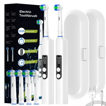 2 Pack Smart Rotary Electric Toothbrush Set, 4 Modes Rechargeable Rotating Toothbrushes Compatible with Oral B Replacement Heads 1