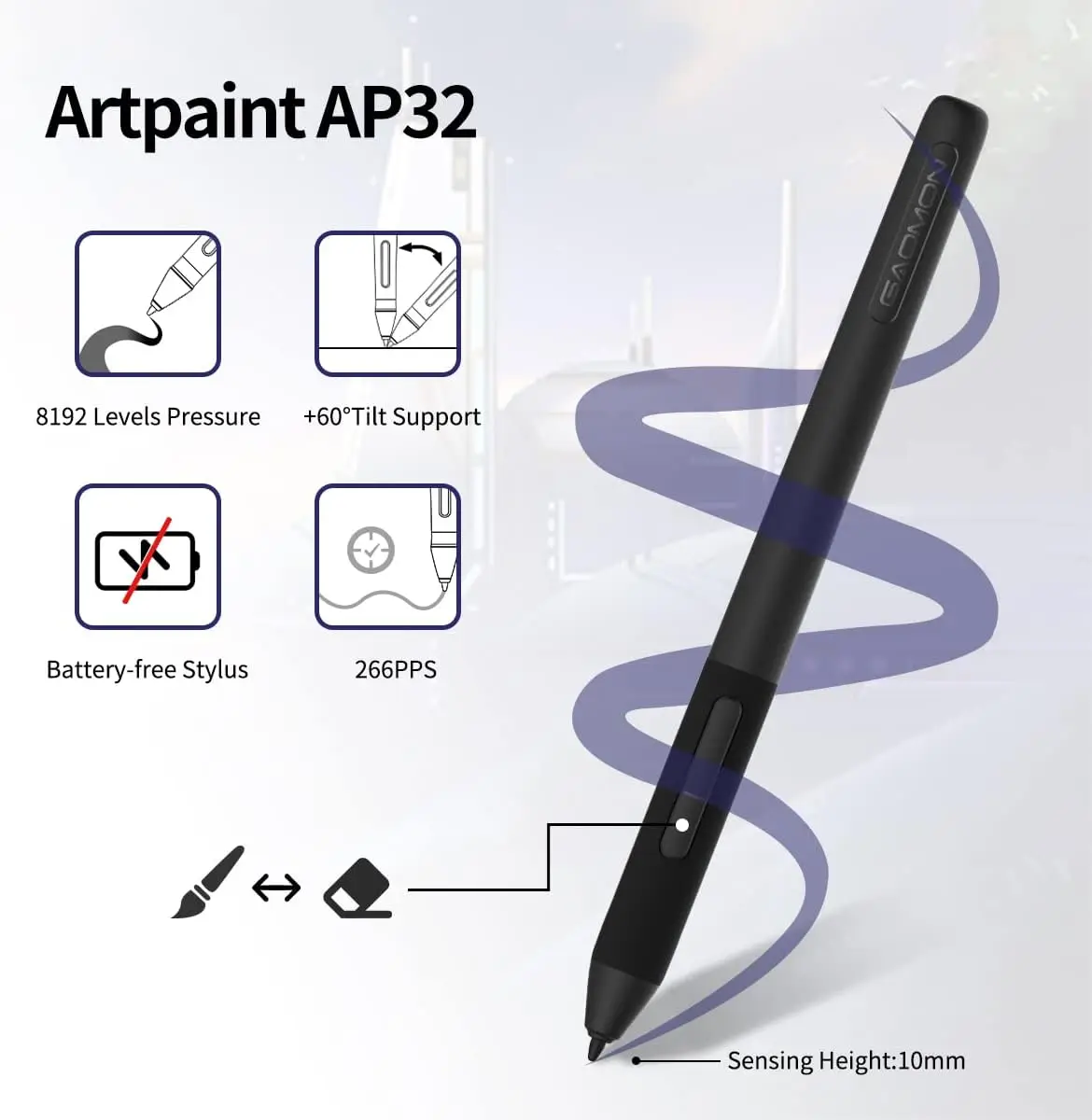 GAOMON PD2200-21.5 Inch Digital Tablet Anti-Glare Full Lamination Screen Display with 8 Touch Keys Support ±60° Tilt Function 6