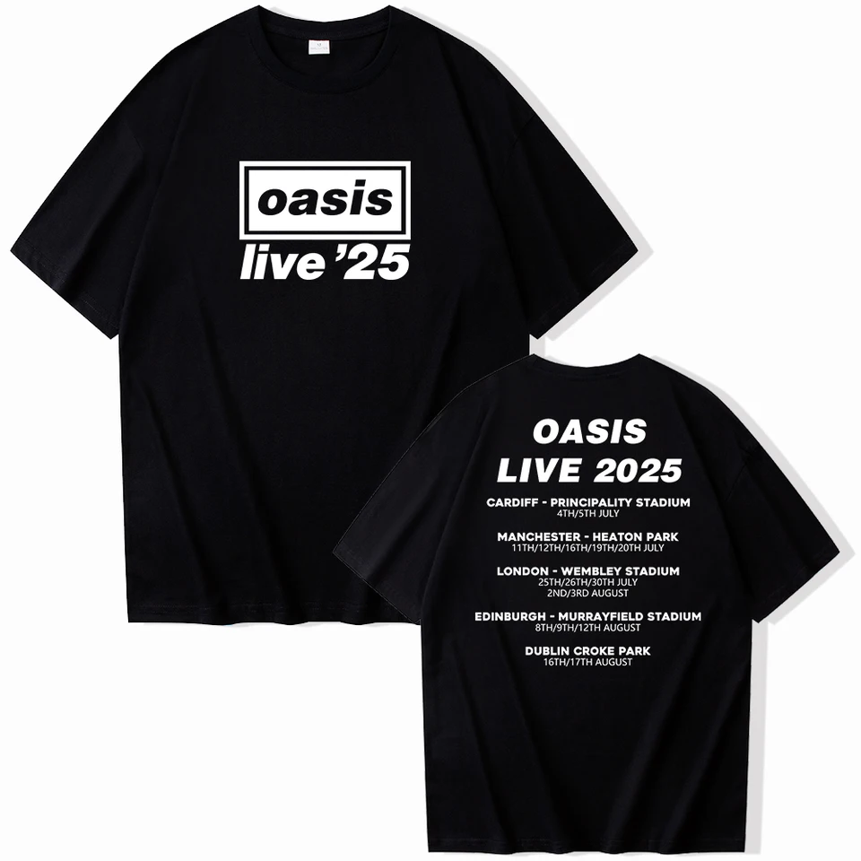 エジンバラ oasis live '25 Tシャツ XL ブラック OASIS Live 25 Tour 2025 T-Shirt O-Ausschnitt Kurzarmhemden Fans