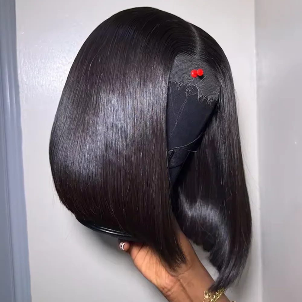 100% cheveux humains sans colle 7×5 perruques sans colle tressé fermeture 13×6 dentelle frontale pré-coupée vietnamienne droite courte Bob perruques pour les femmes
