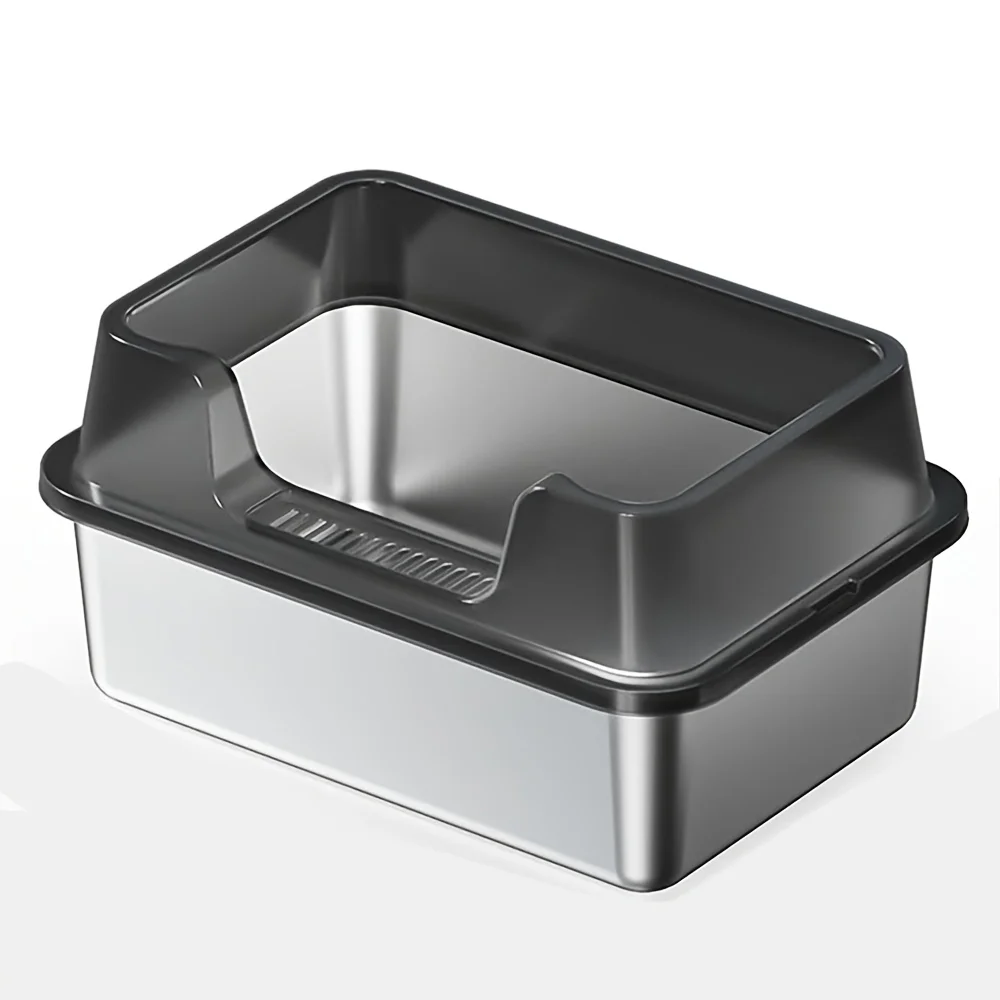 32L Extra Large Stainless Steel Cat Litter Tray with Lid, High Sided Odor-Free Metal Litter Box, Easy to Clean, Stable Pan for Big Cats