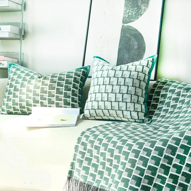 

Green Collection Cushion Cover Decorative Pillow Case Nordic Luxury Art Geometric Jacquard Texture Sofa Chair Coussin