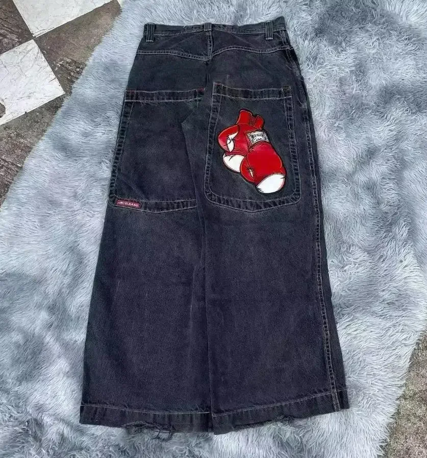 Y2k Streetwear Punk Hip Hop Jeans West Coast Workwear Ripped Rap Style Loose Wash Plus Size Clothing Men Mopping Pants