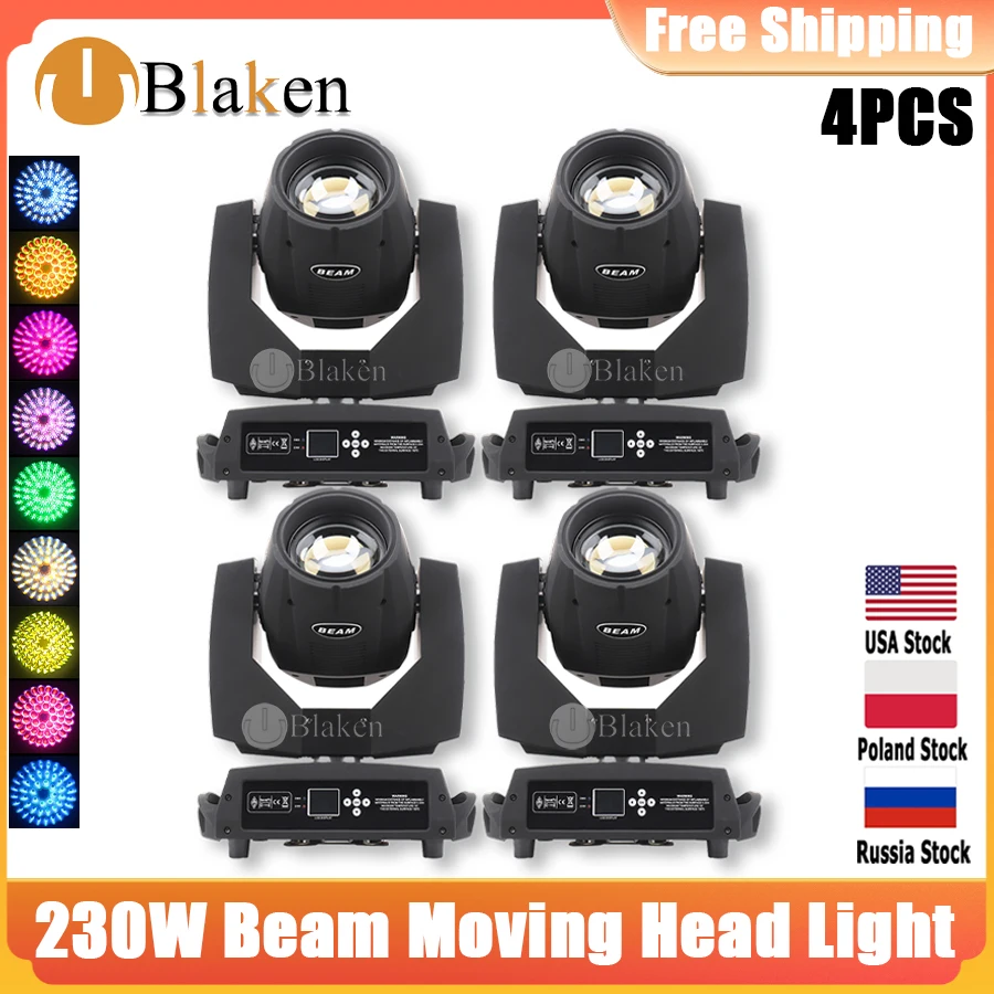 Nessuna Tassa 4Pcs 230W 7R Beam Spot Moving Head Lighting Frost Wash Effetto Arcobaleno Per Dj Nightclub Show Disco Concert Lamp