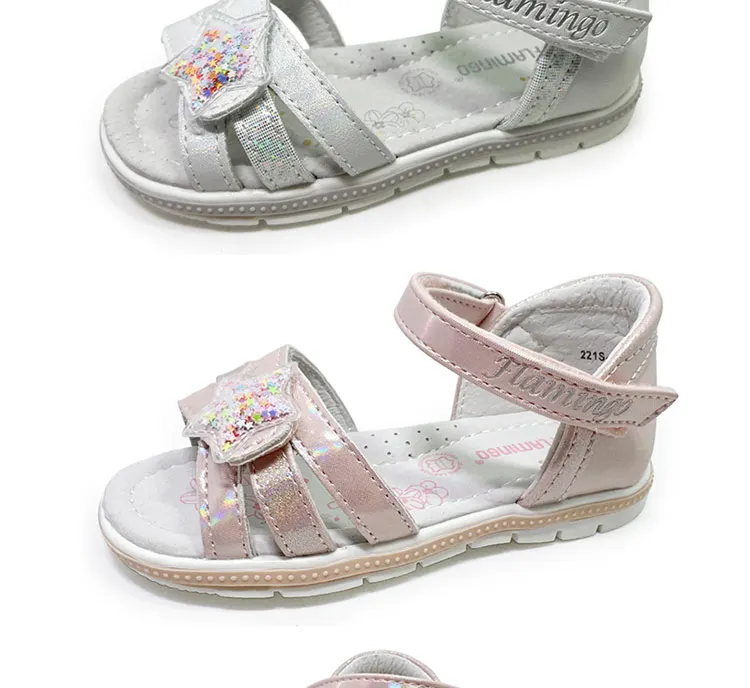 FLAMINGO 2022 Summer Kinder Sandalen Hook& Loop Flat Arched Design Chlid Casual Princess Shoes Size 26-31 For Girls 221S-Z6-2766 girl princess shoes